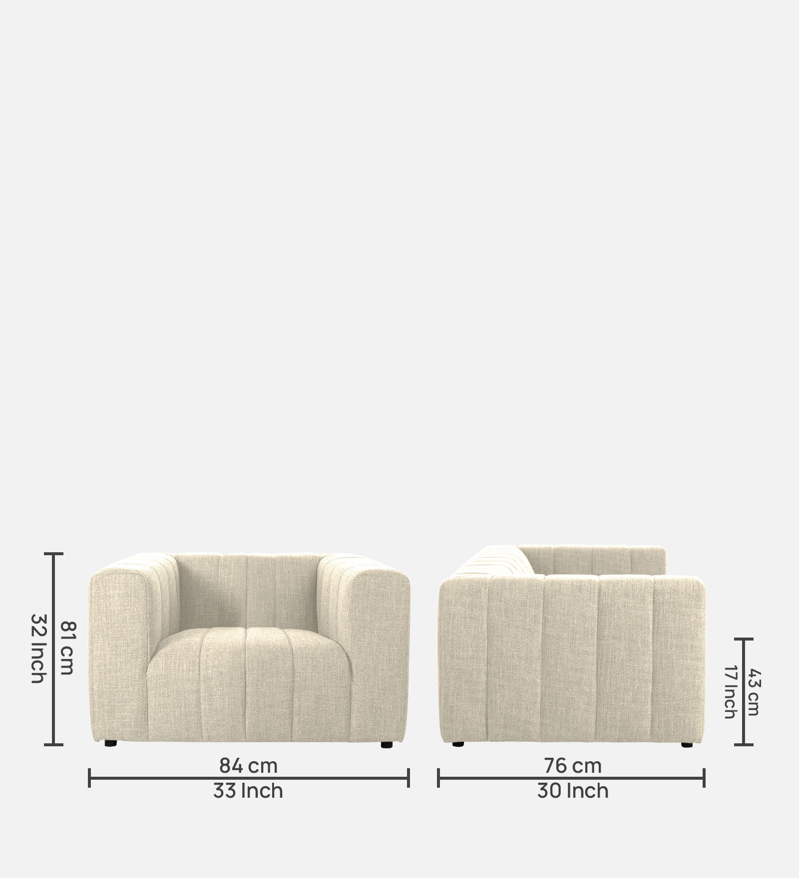 Lara Fabric 1 Seater Sofa in Ivory Beige Colour