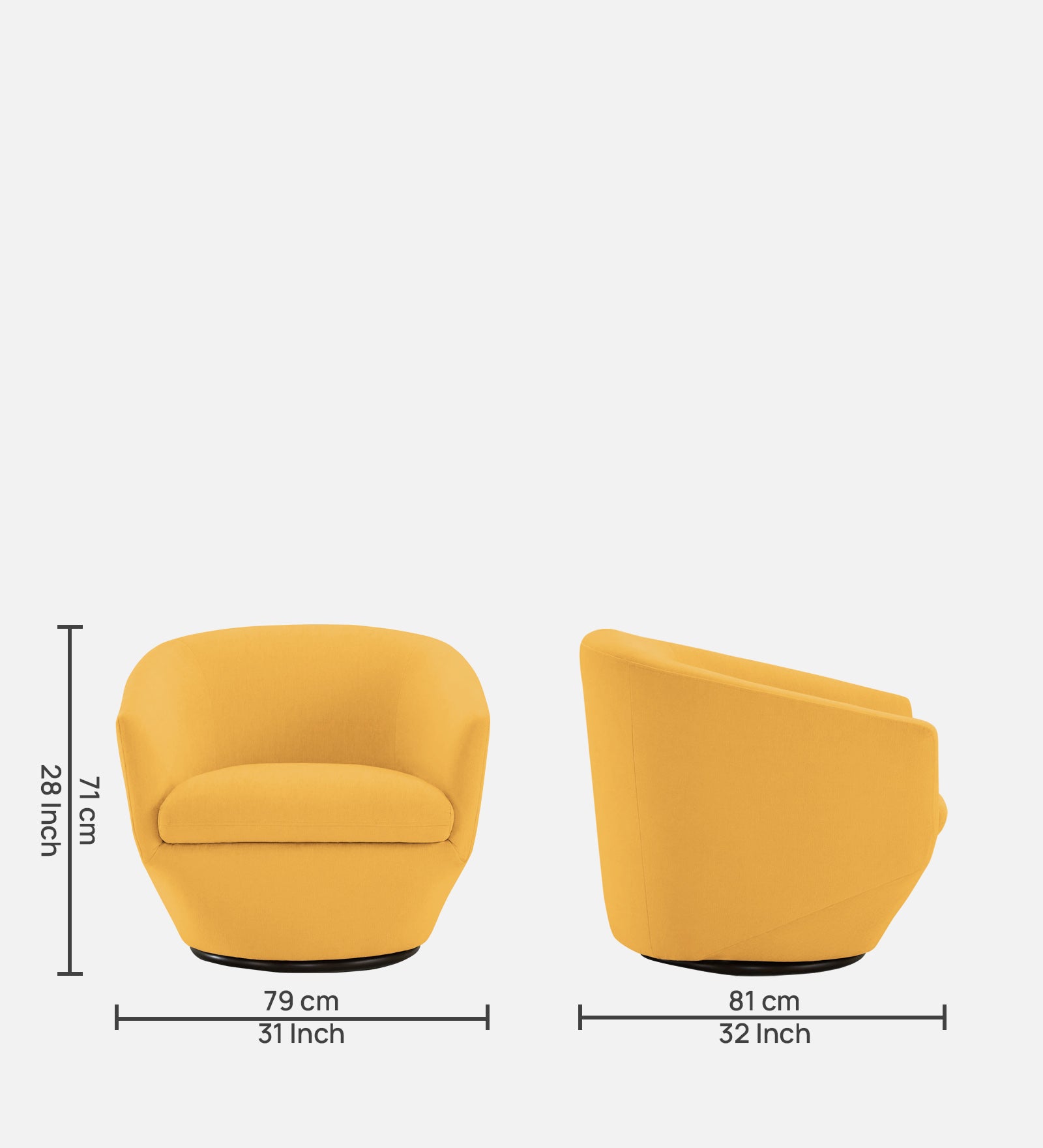 Haddie Velvet Swivel Chair in Turmeric Yellow Colour