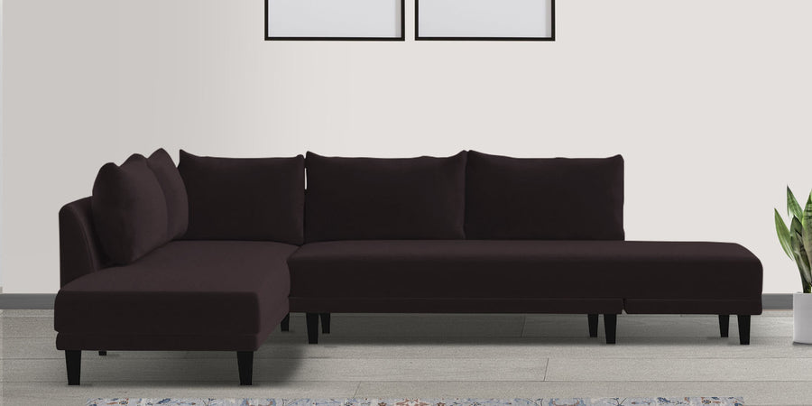 Ira Fabric Rhs 6 Seater Convertible Sofa Cum Bed In Cara Brown Colour - Febonic Living
