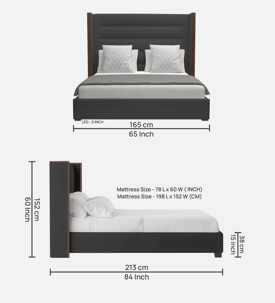 Sunny Fabric Upholstered Queen Size Bed In Charcoal Grey Colour - Febonic Living