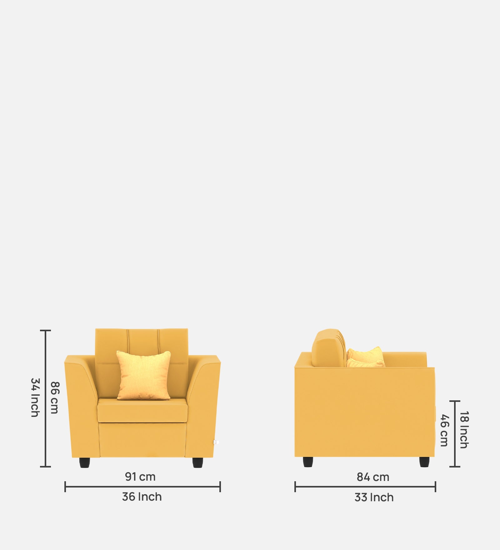 Nestin Velvet 1 Seater Sofa in Turmeric Yellow Colour