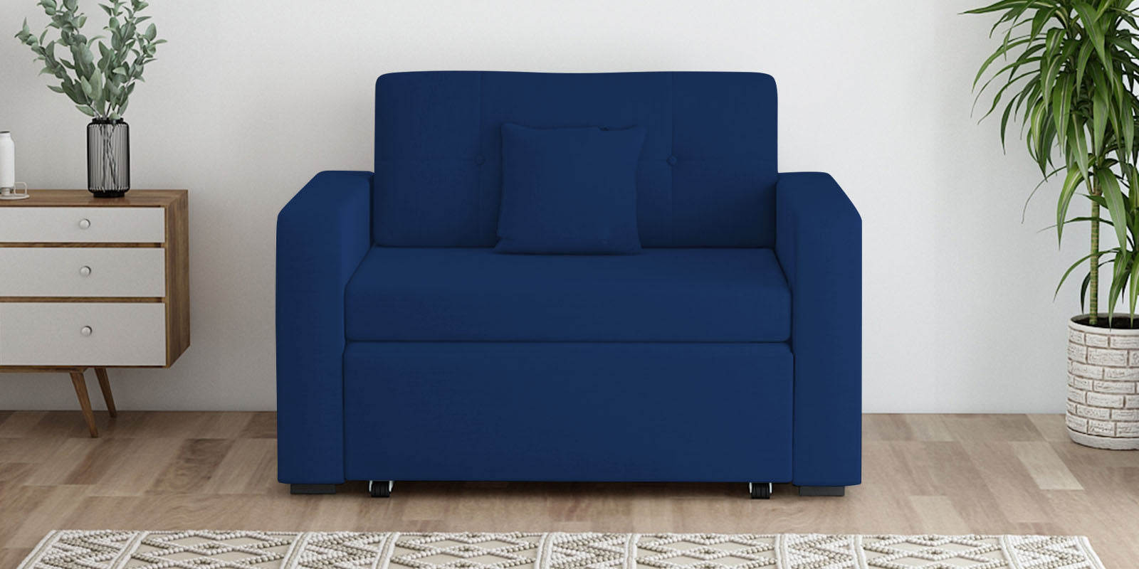 Rocky Fabric 2 Seater Pull Out Sofa Cum Bed In Royal Blue Colour With Storage