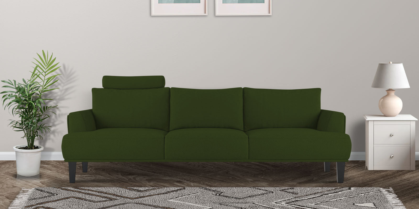 Como Fabric 3 Seater Sofa in Olive Green Colour