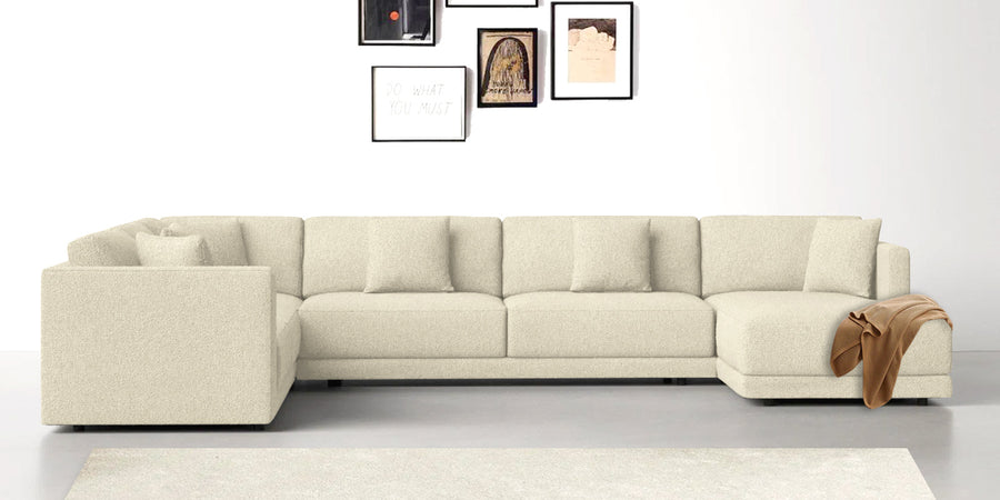 Carlin Fabric Lhs 8 Seater Sectional Sofa In Ivory Beige Colour - Febonic Living