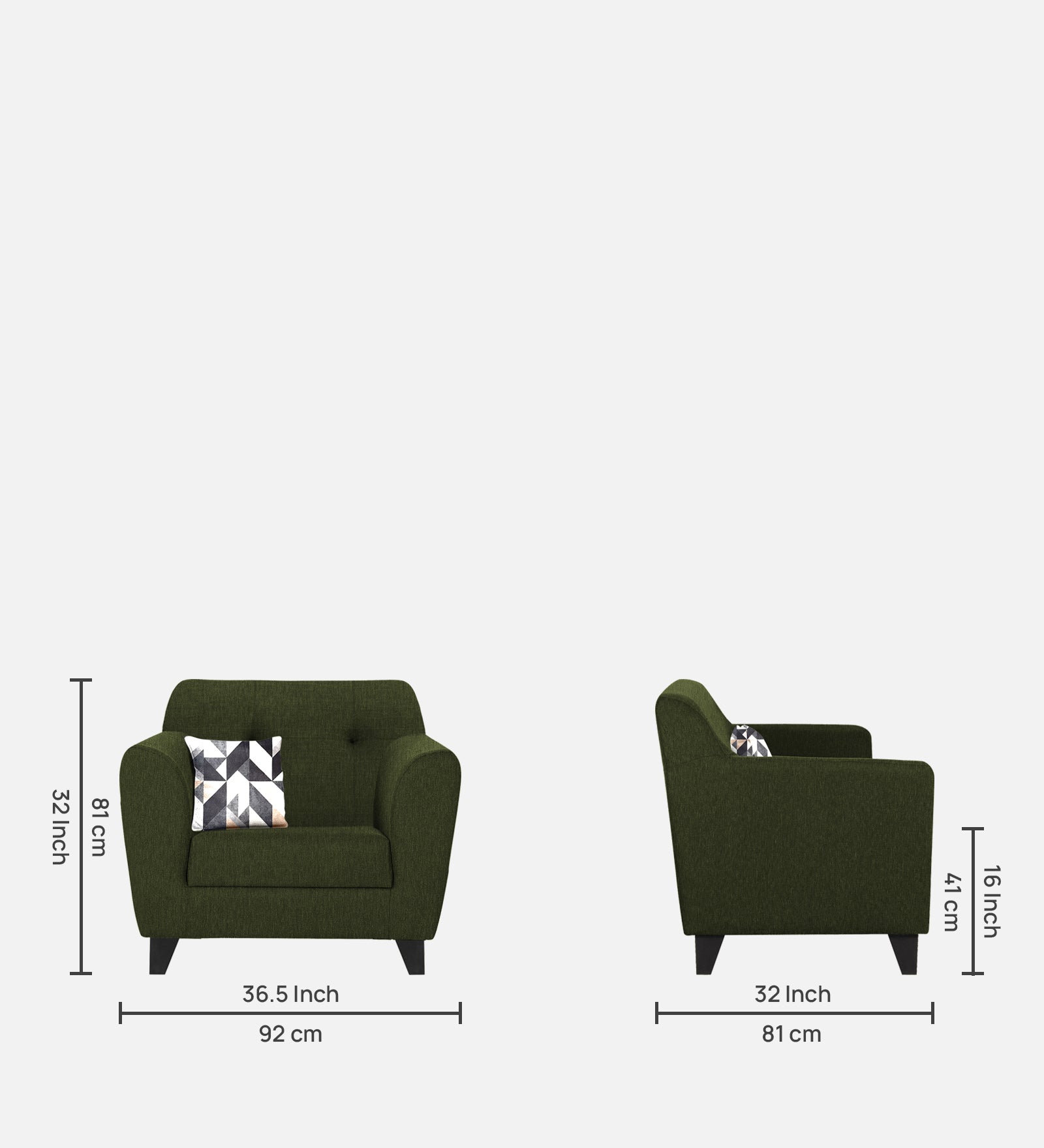 Melaan Fabric 1 Seater Sofa In Olive Green Colour