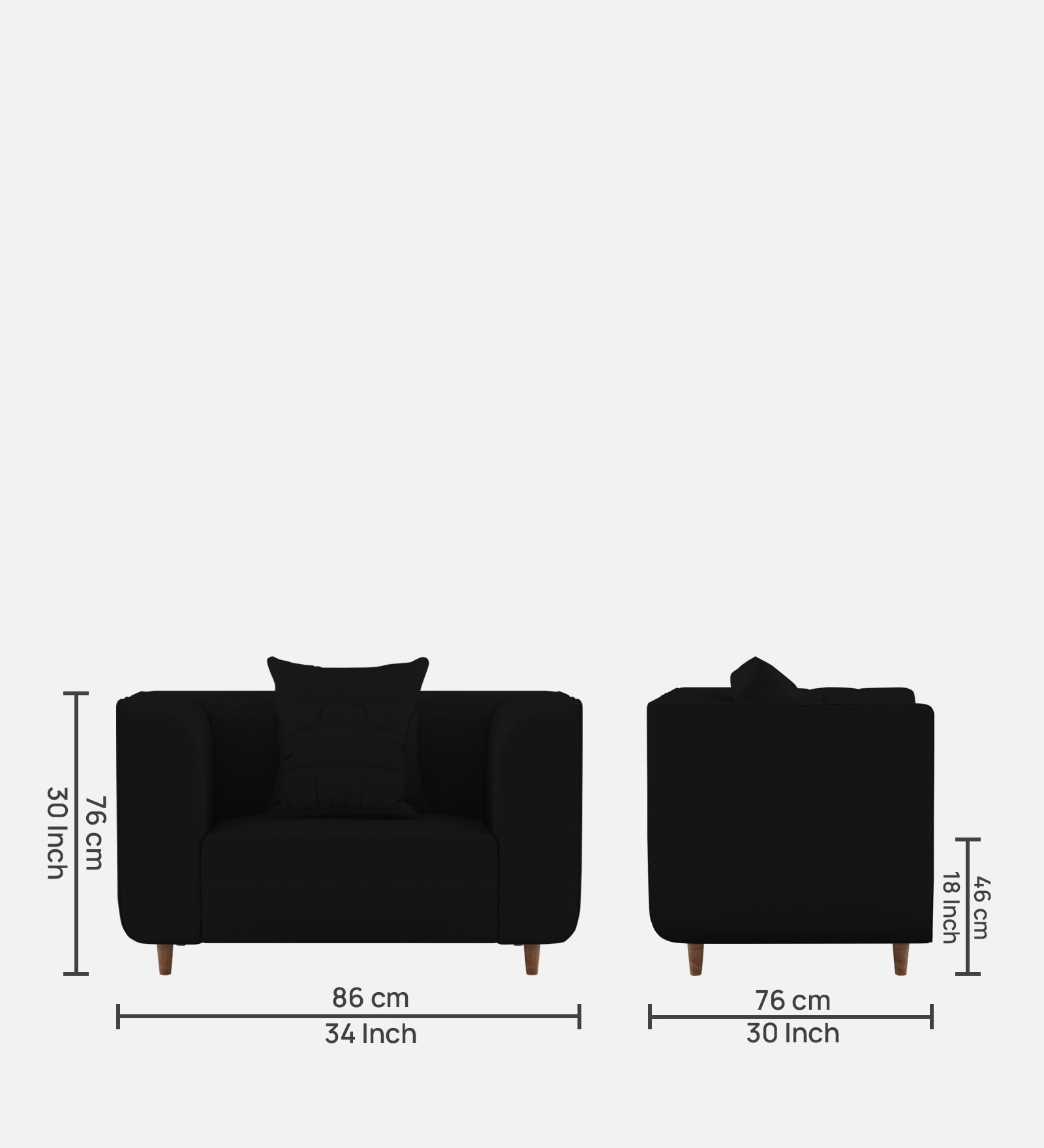 Sumo Velvet 1 Seater Sofa in Adam Black Colour