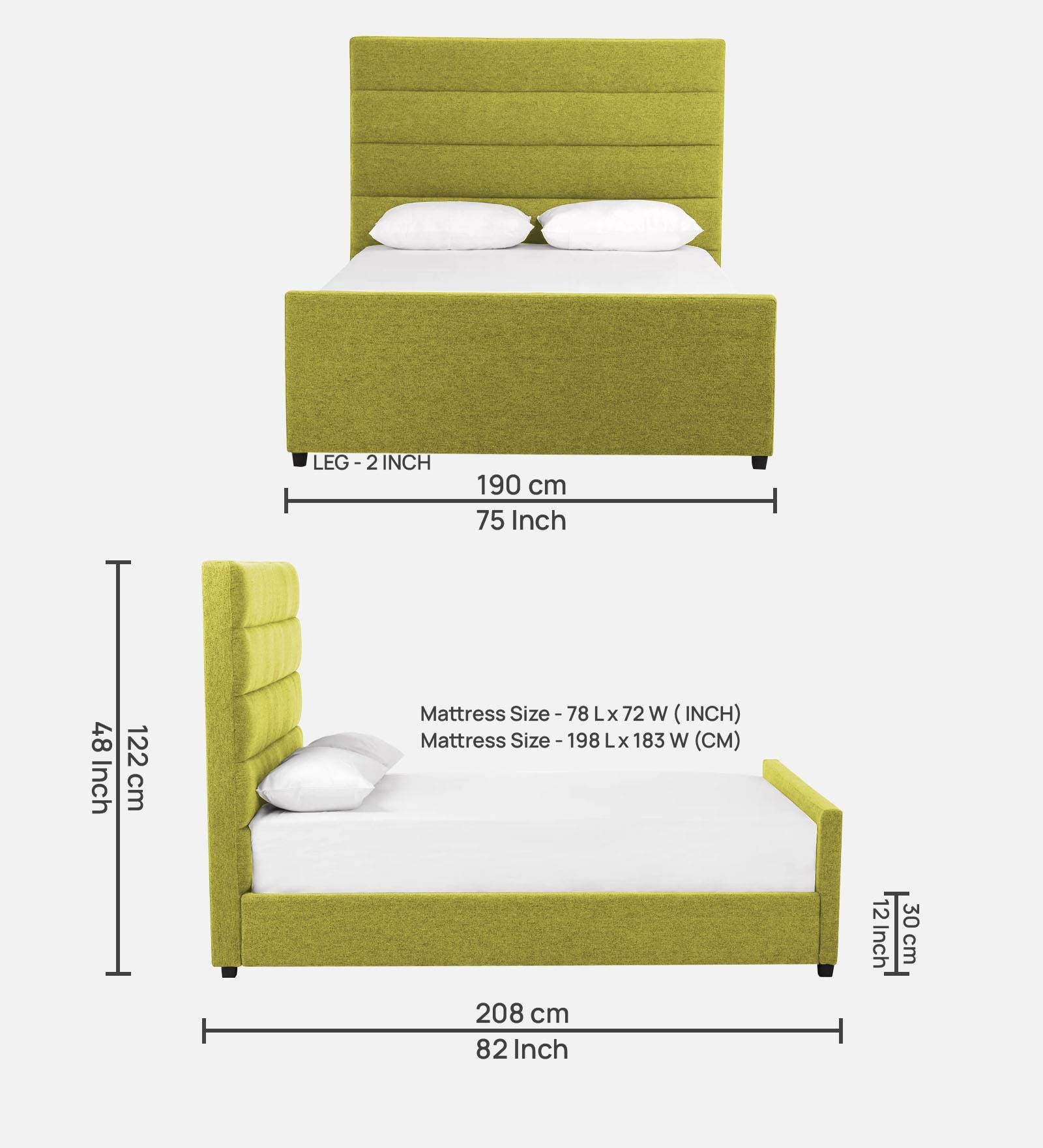 Pollen Fabric King Size Bed In Parrot Green Colour