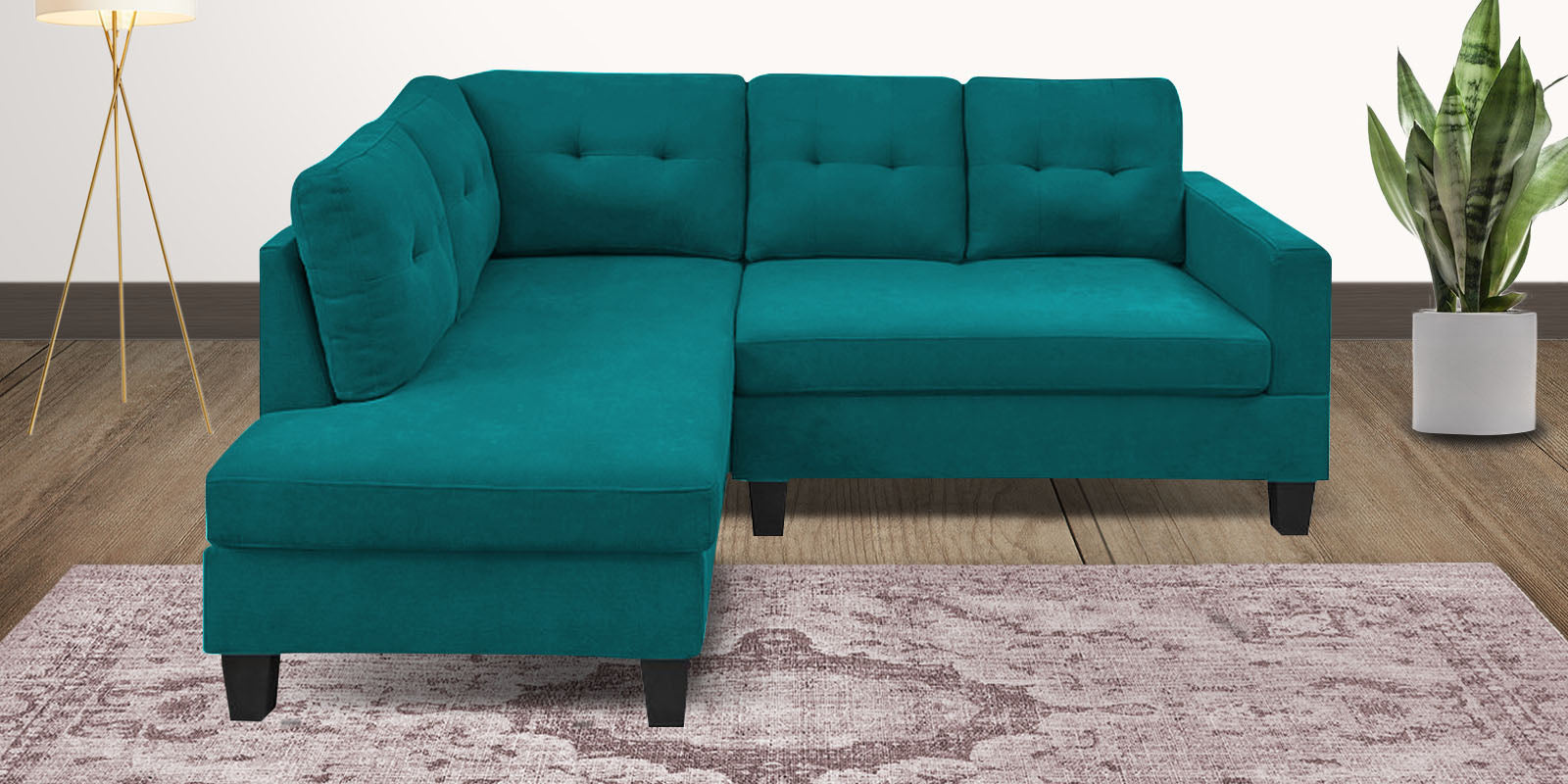 Thomas Fabric RHS Sectional Sofa (2+Lounger) in Sea Green Colour