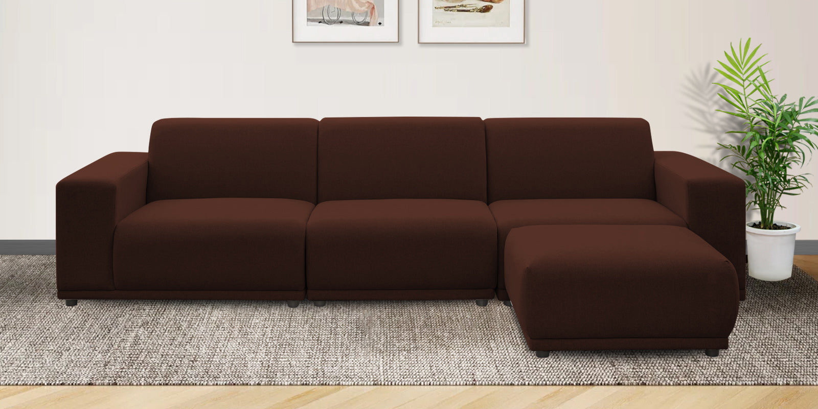 Adam Fabric LHS Sectional Sofa (3 + Lounger) In Coffee Brown Colour