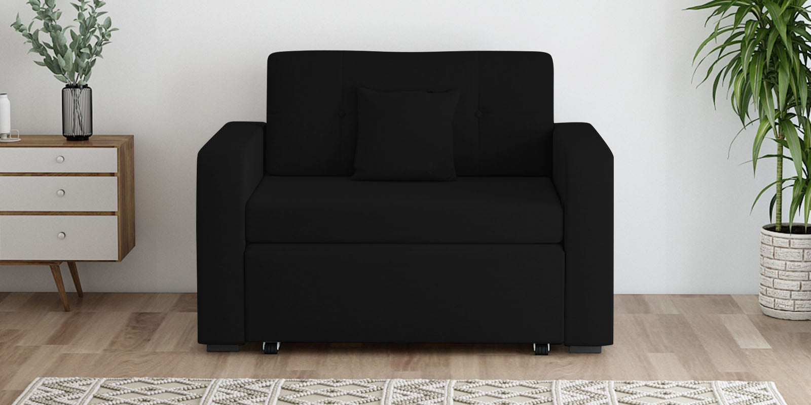 Rocky Fabric 2 Seater Pull Out Sofa Cum Bed In Zed Black Colour With Storage