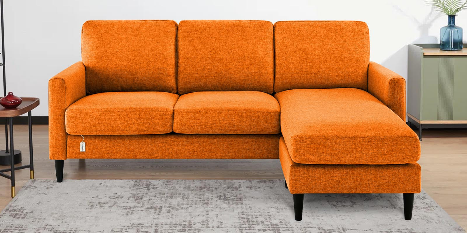 Pora Fabric LHS Sectional Sofa (2+Lounger) in Vivid Orange Colour