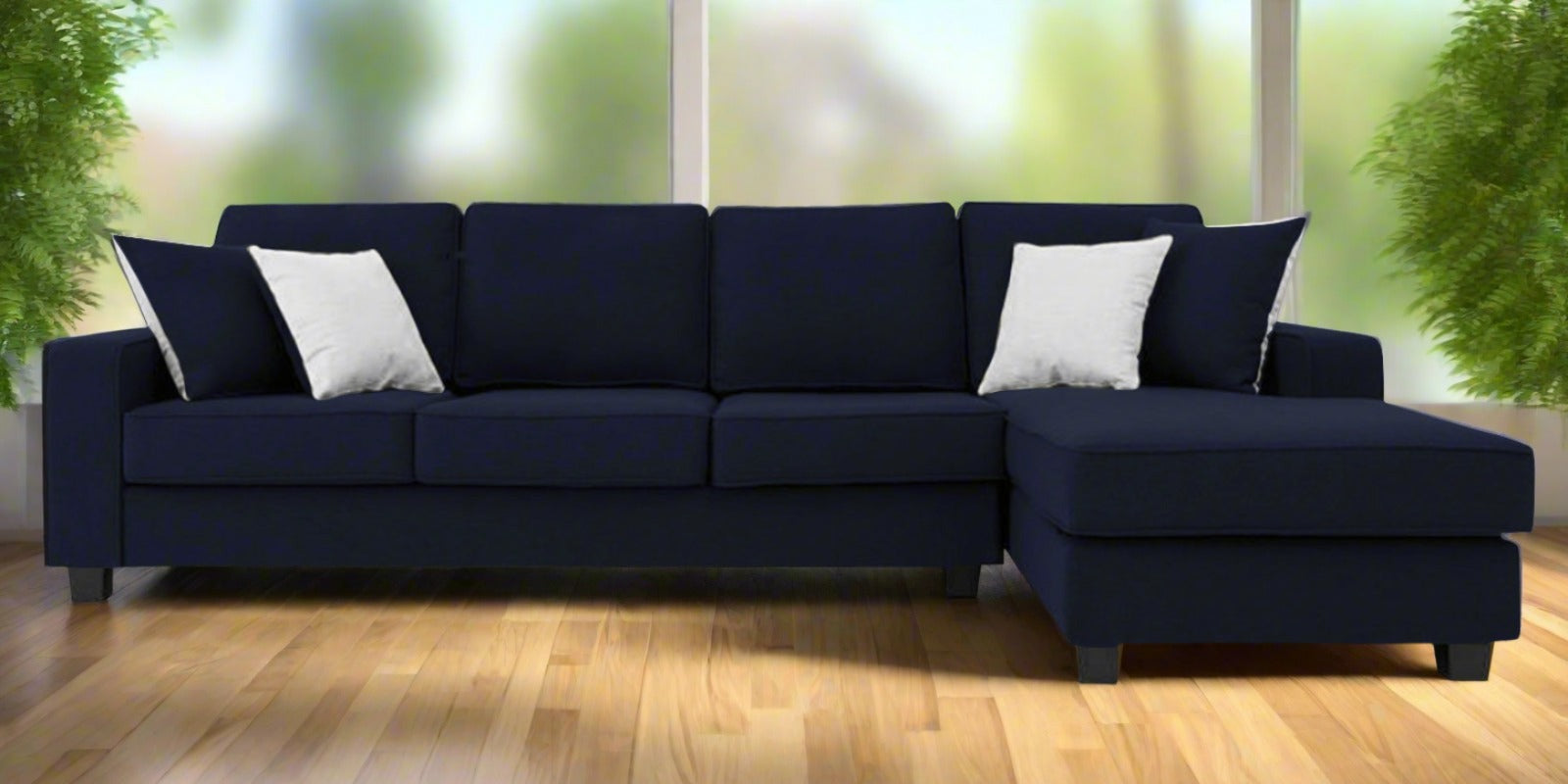 Ladybug Fabric LHS Sectional Sofa (3+Lounger) In Royal Blue Colour