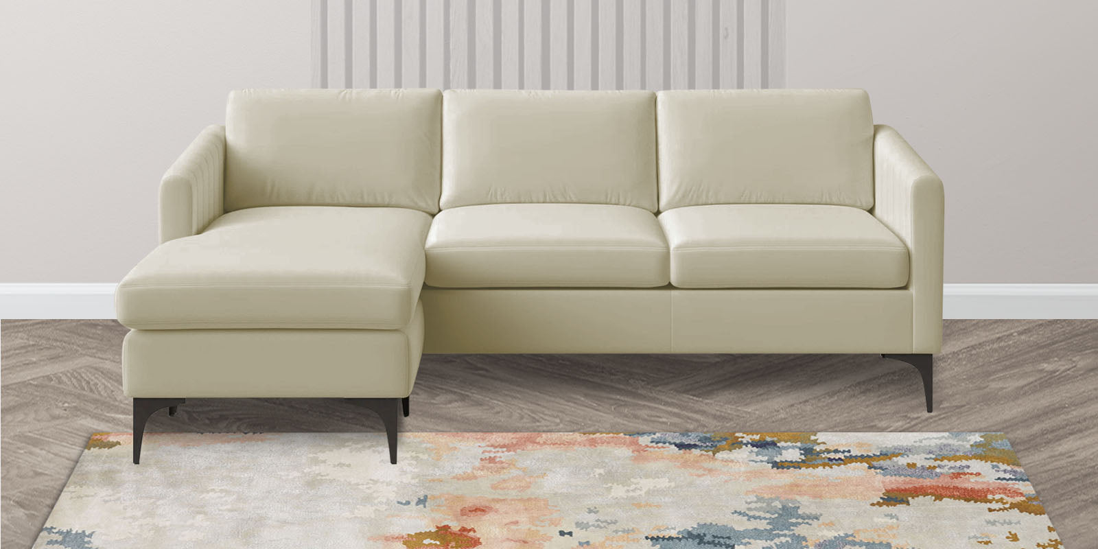 Haru Fabric RHS Sectional Sofa (2+Lounger) in Warm White Colour