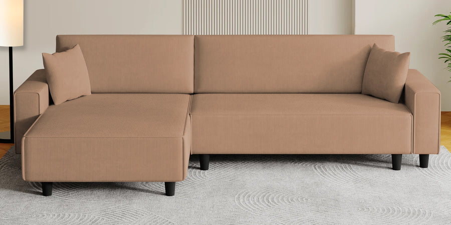 Peach Fabric Rhs 6 Seater Sofa Cum Bed With Storage In Cosmic Beige Colour - Febonic Living