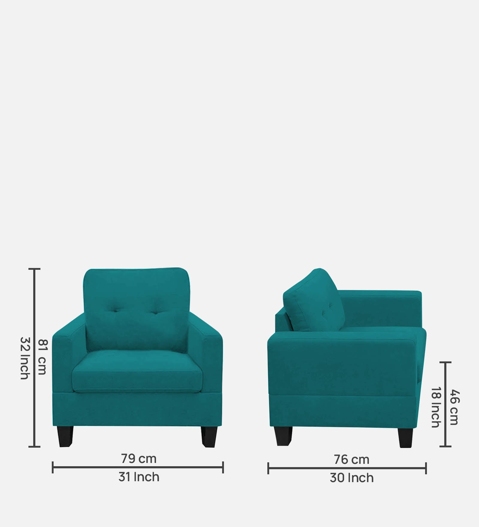 Thomas Fabric 1 Seater Sofa in Sea Green Colour