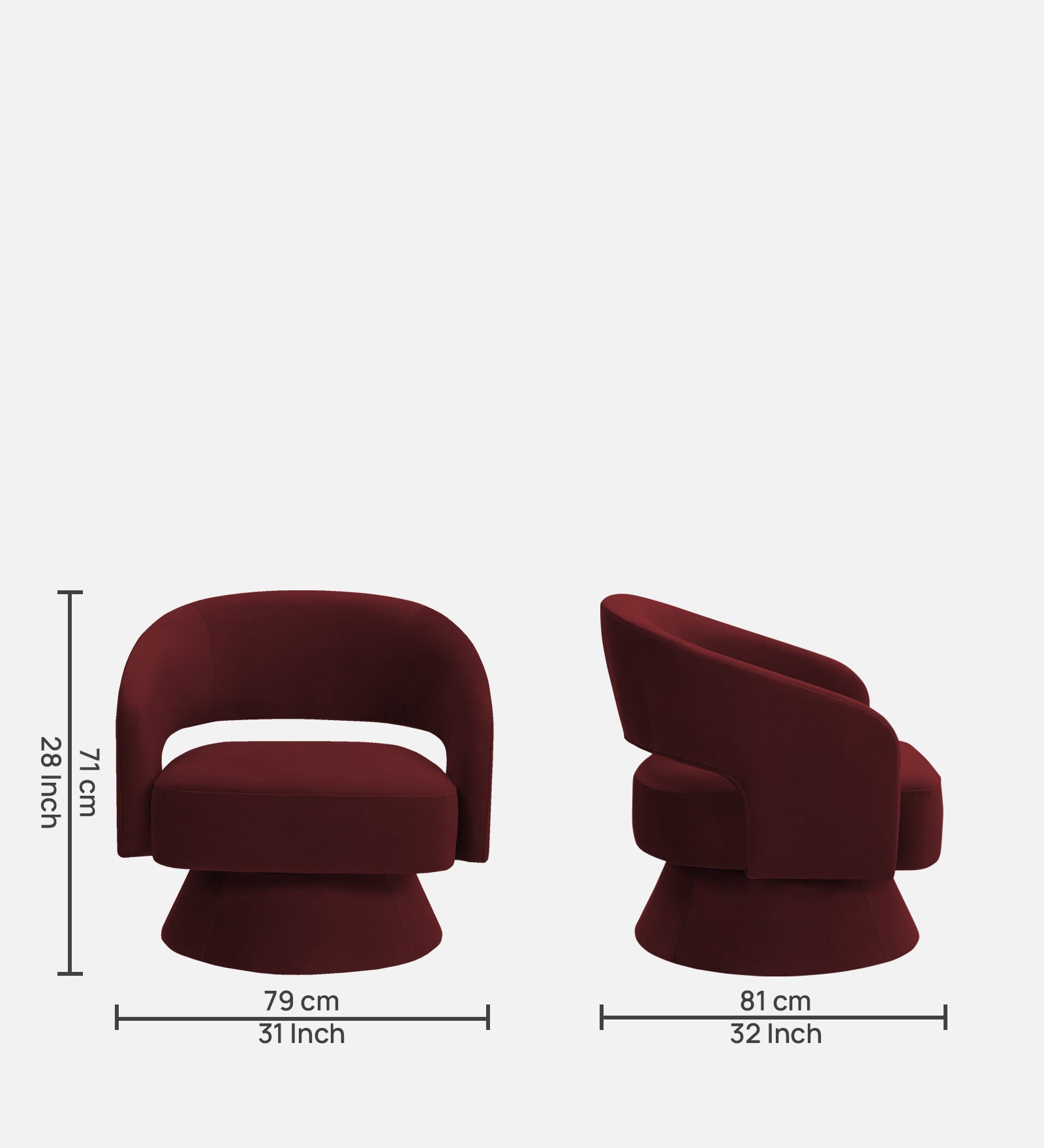 Pendra Velvet Swivel Chair in Blood Maroon Colour