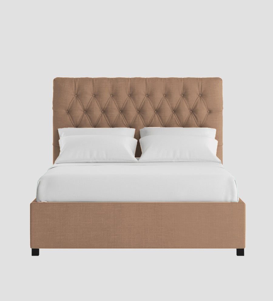 Isko Fabric Upholstered King Size Bed In Cosmic Beige Colour With Box Storage - Febonic Living