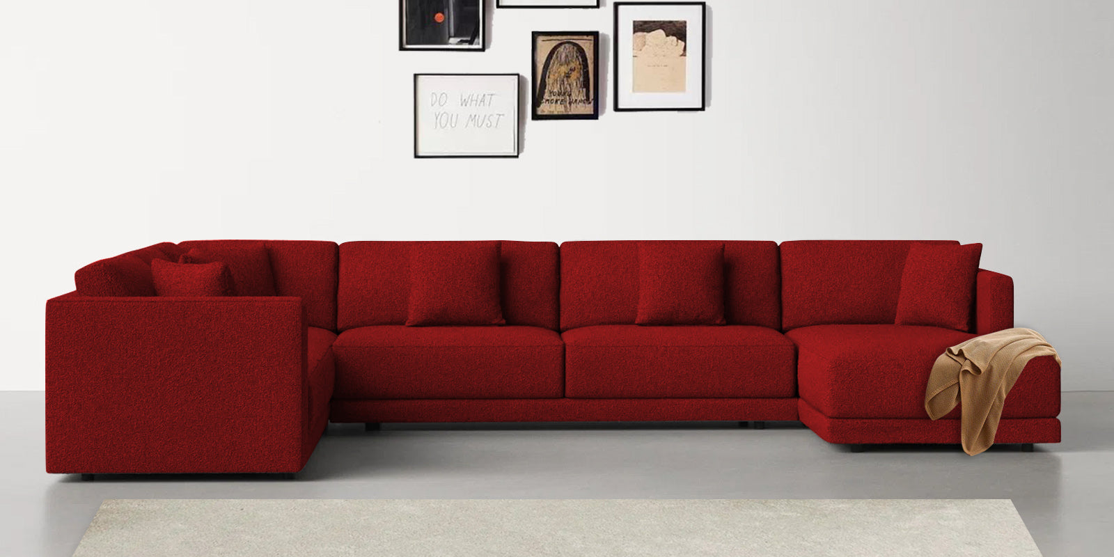 Carlin Fabric LHS 8 Seater Sectional Sofa In Blood Maroon Colour