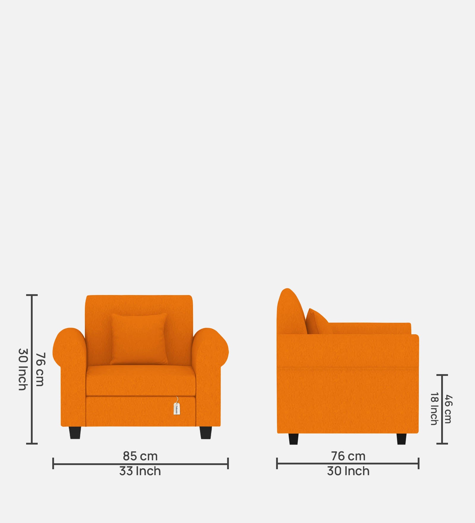 Derado Fabric 1 Seater Sofa in Vivid Orange Colour