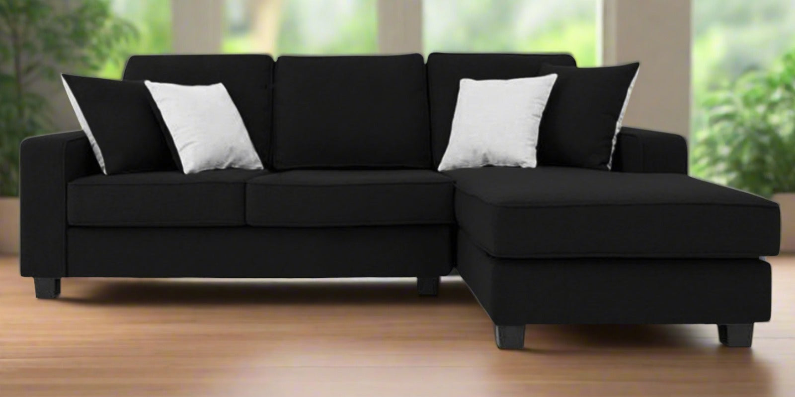 Ladybug Fabric LHS Sectional Sofa (2+Lounger) In Zed Black Colour