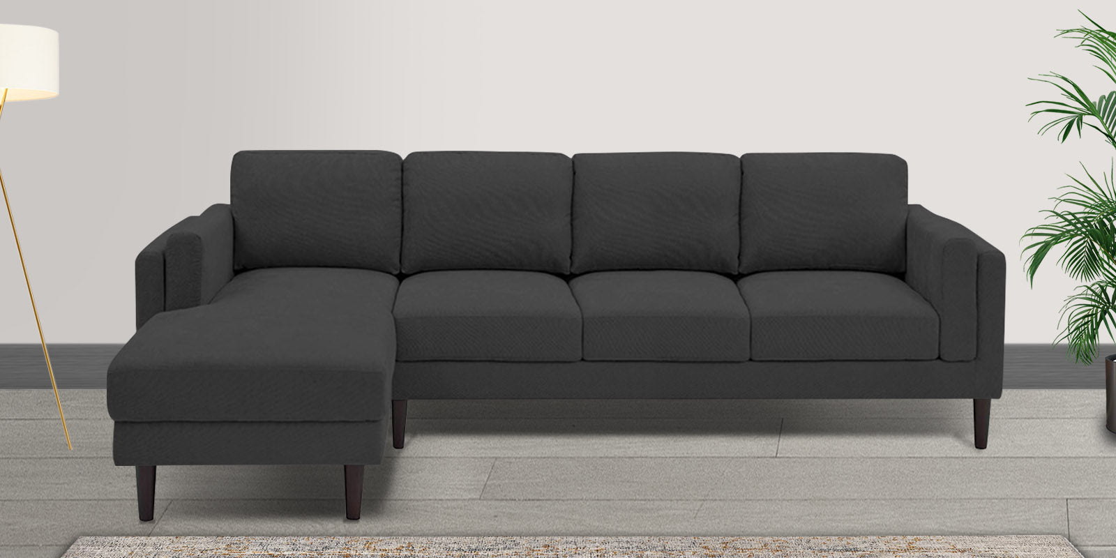 Creata Fabric RHS Sectional Sofa (3+Lounger) Charcoal Grey Colour by Febonic