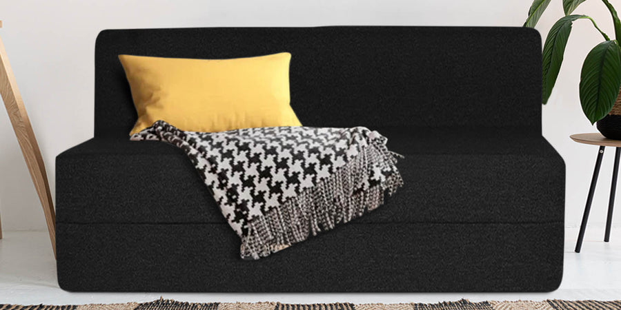 Fleepy Fabric 2 Seater Foldable Sofa Cum Bed In Zed Black Colour - Febonic Living