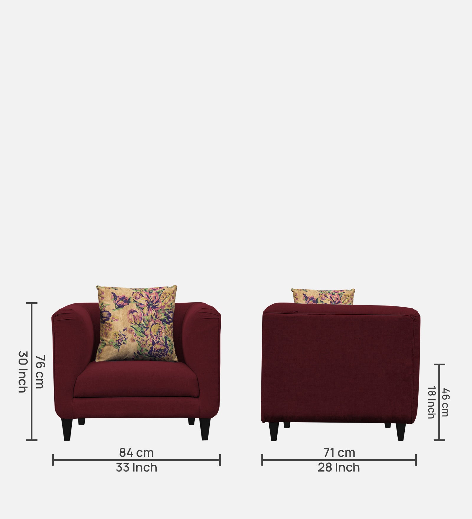 Niki Fabric 1 Seater Sofa in Blood Maroon Colour