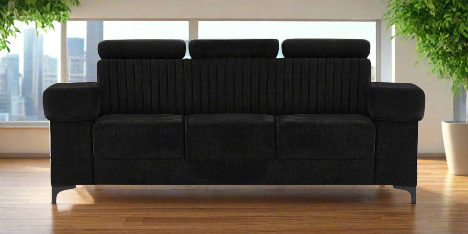 Draco Fabric 3 Seater Sofa in Heather Black Colour