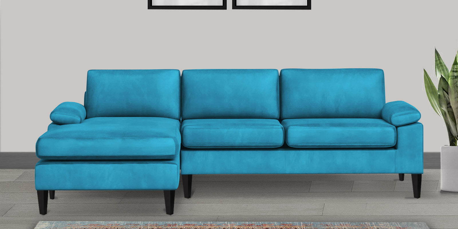 Vegas Velvet RHS Sectional Sofa (3+Lounger) In Aqua blue Colour