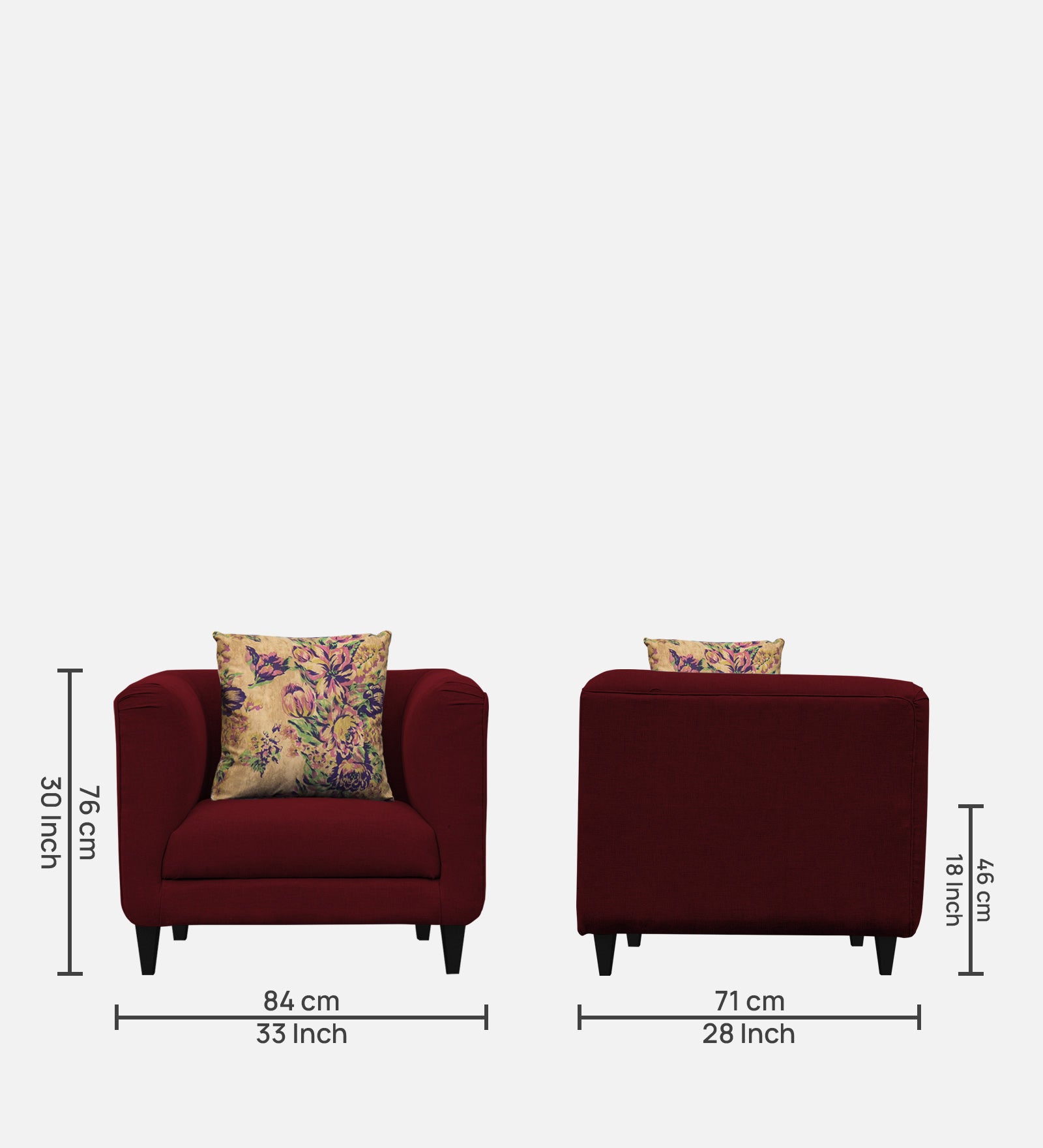 Niki Fabric 1 Seater Sofa in Ruby Red Colour