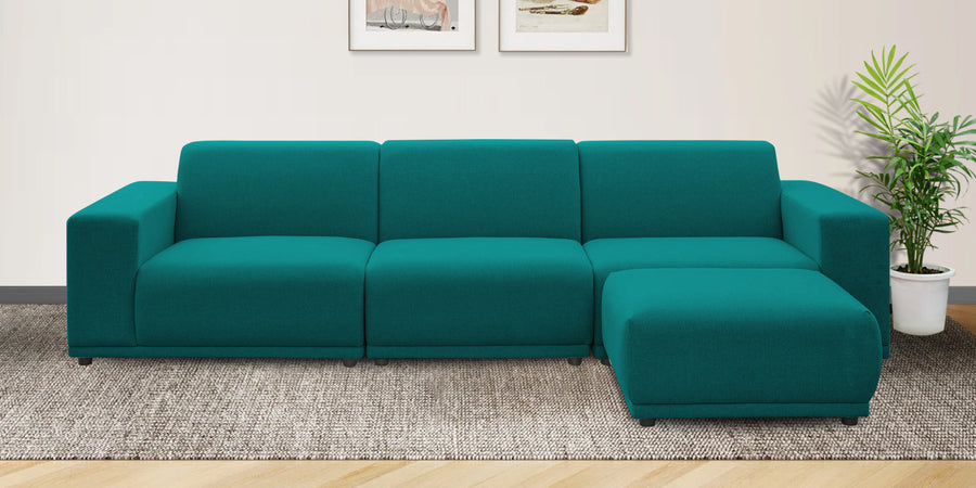 Adam Fabric Rhs Sectional Sofa 3 Ottoman Lounger In Sea Green Colour - Febonic Living