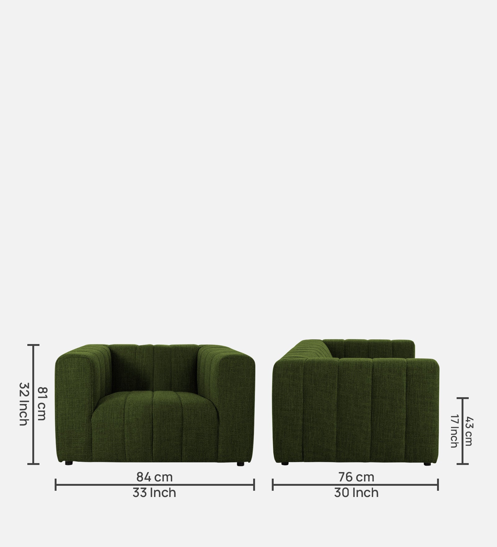 Lara Fabric 1 Seater Sofa in olive green Colour