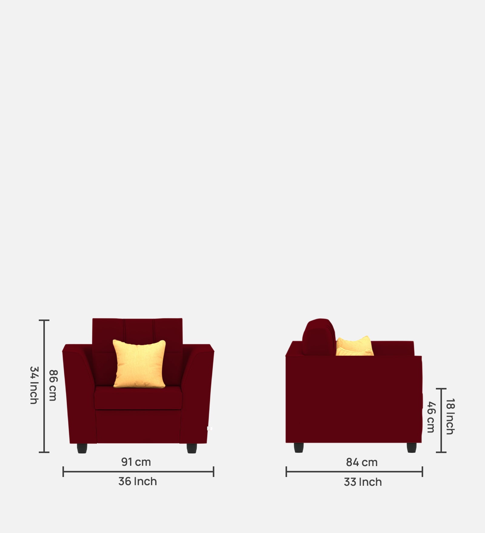 Nestin Velvet 1 Seater Sofa in Cherry red Colour