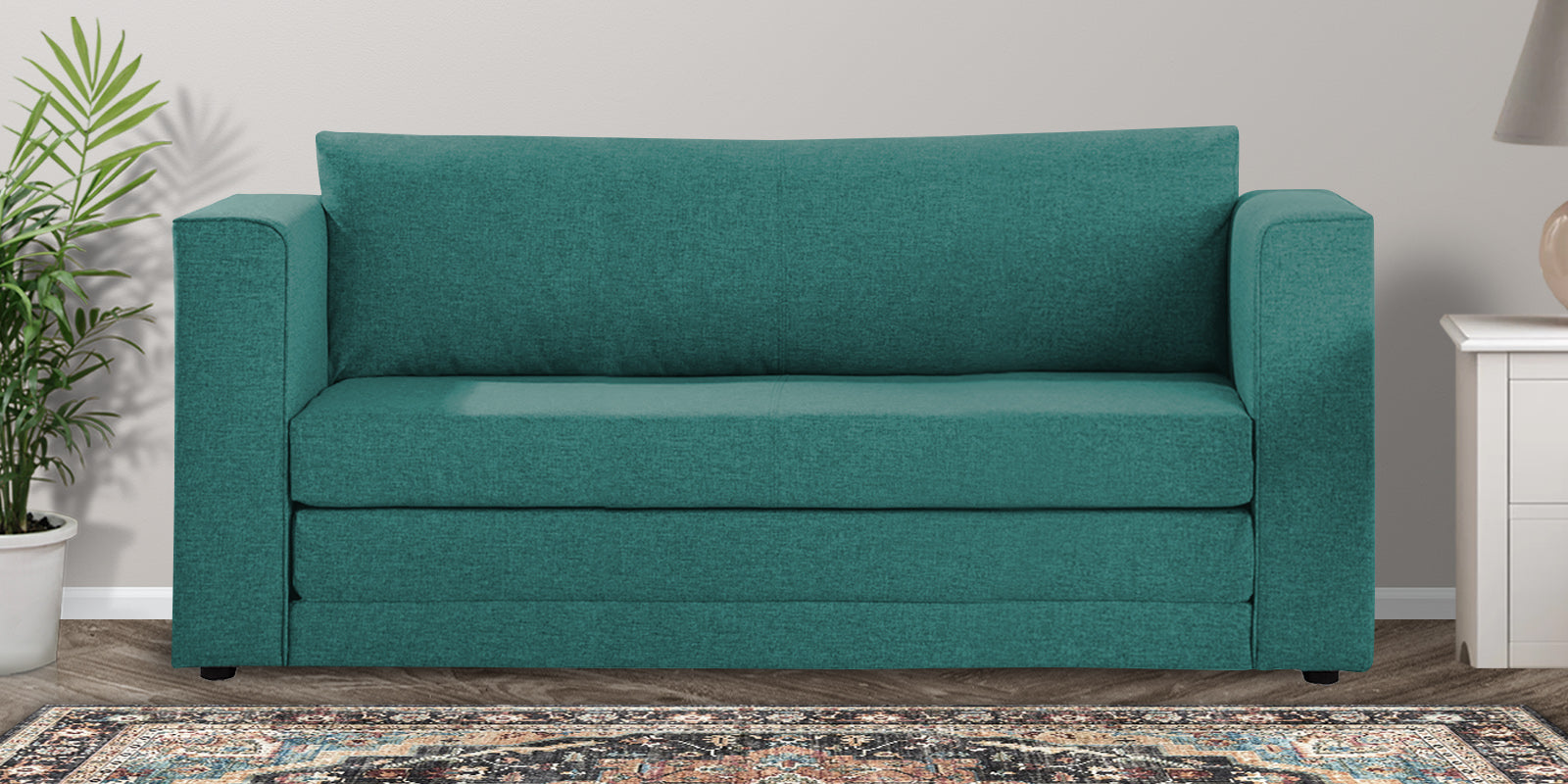 Kenia Fabric 3 Seater Convertible Sofa Cum Bed in Sea Green Colour