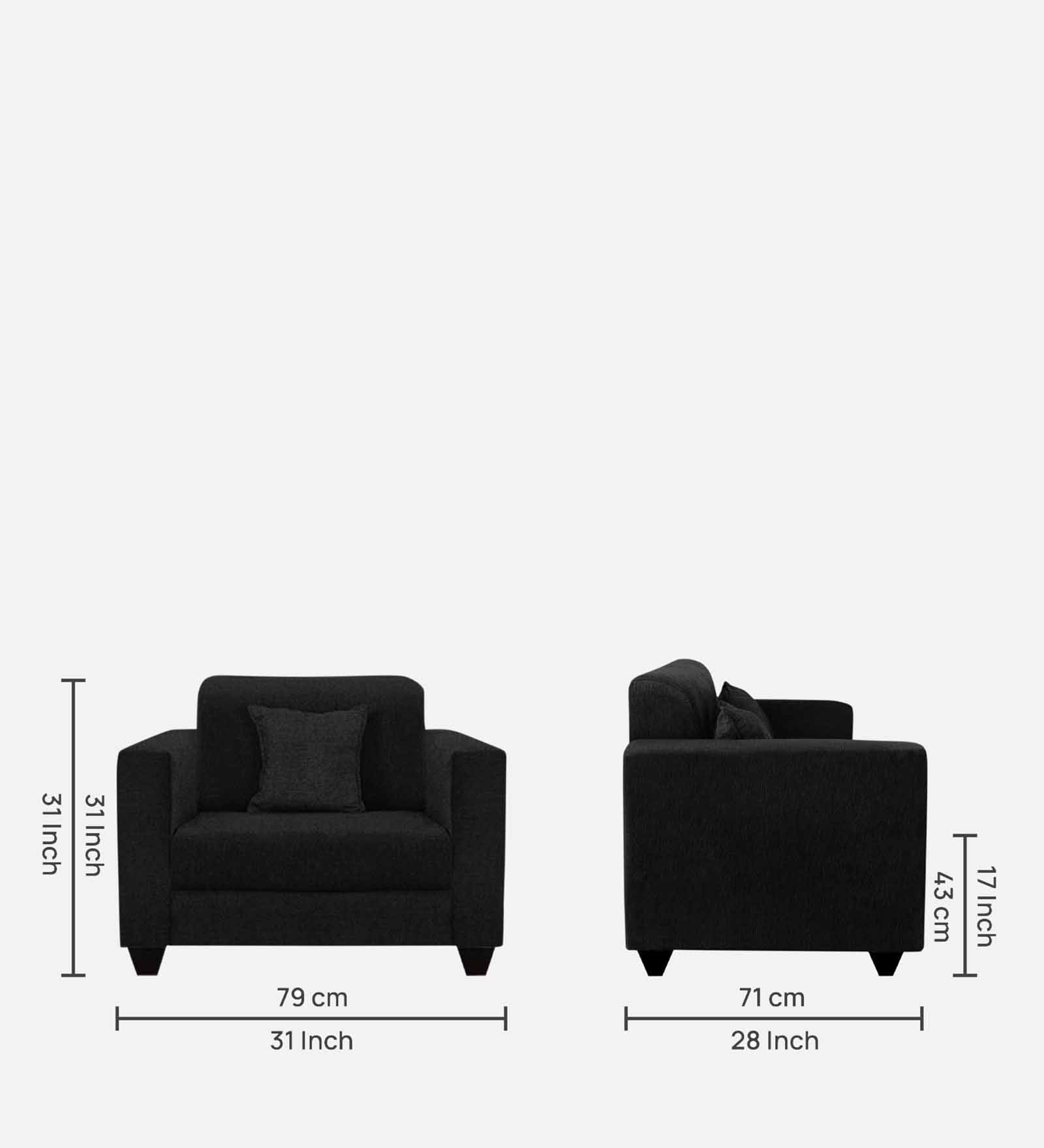 Nebula Fabric 1 Seater Sofa in Zed Black Colour