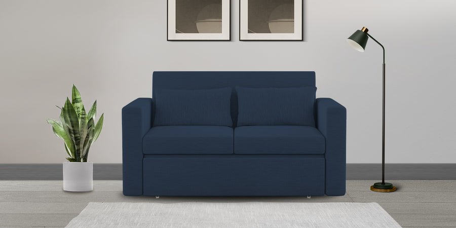 River Fabric 2 Seater Pull Out Sofa Cum Bed In Denim Blue Colour - Febonic Living