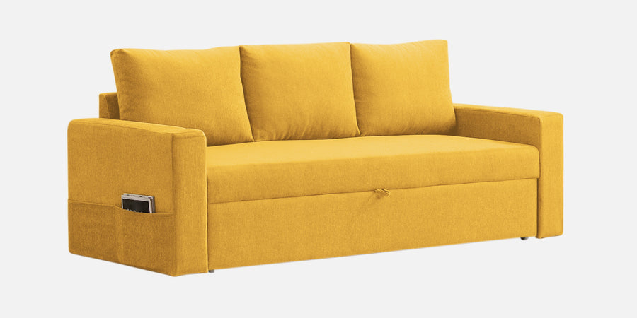 Kara Fabric 3 Seater Pull Out Sofa Cum Bed In Bold Yellow Colour - Febonic Living