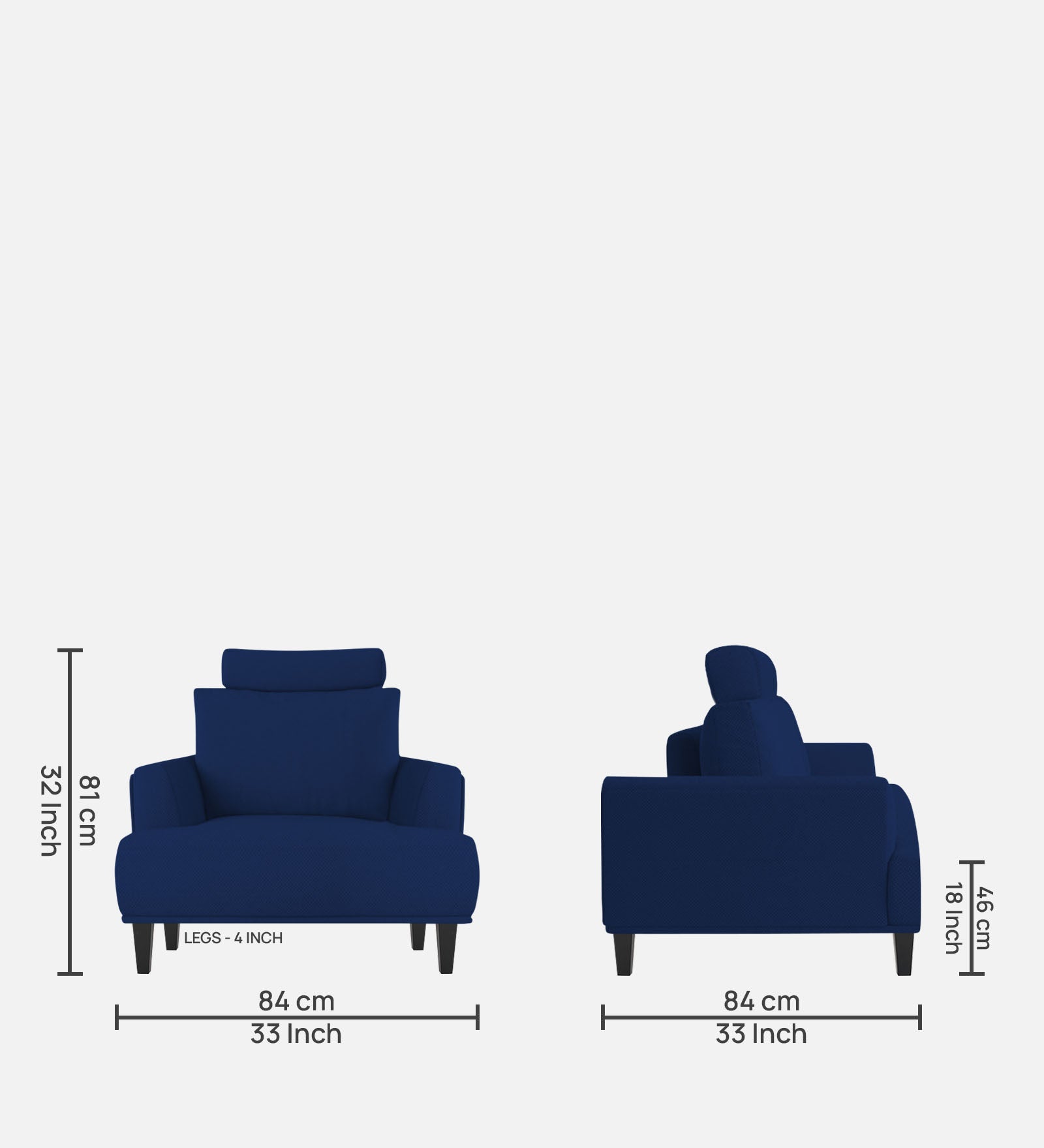 Como Fabric 1 Seater Sofa in Royal Blue Colour