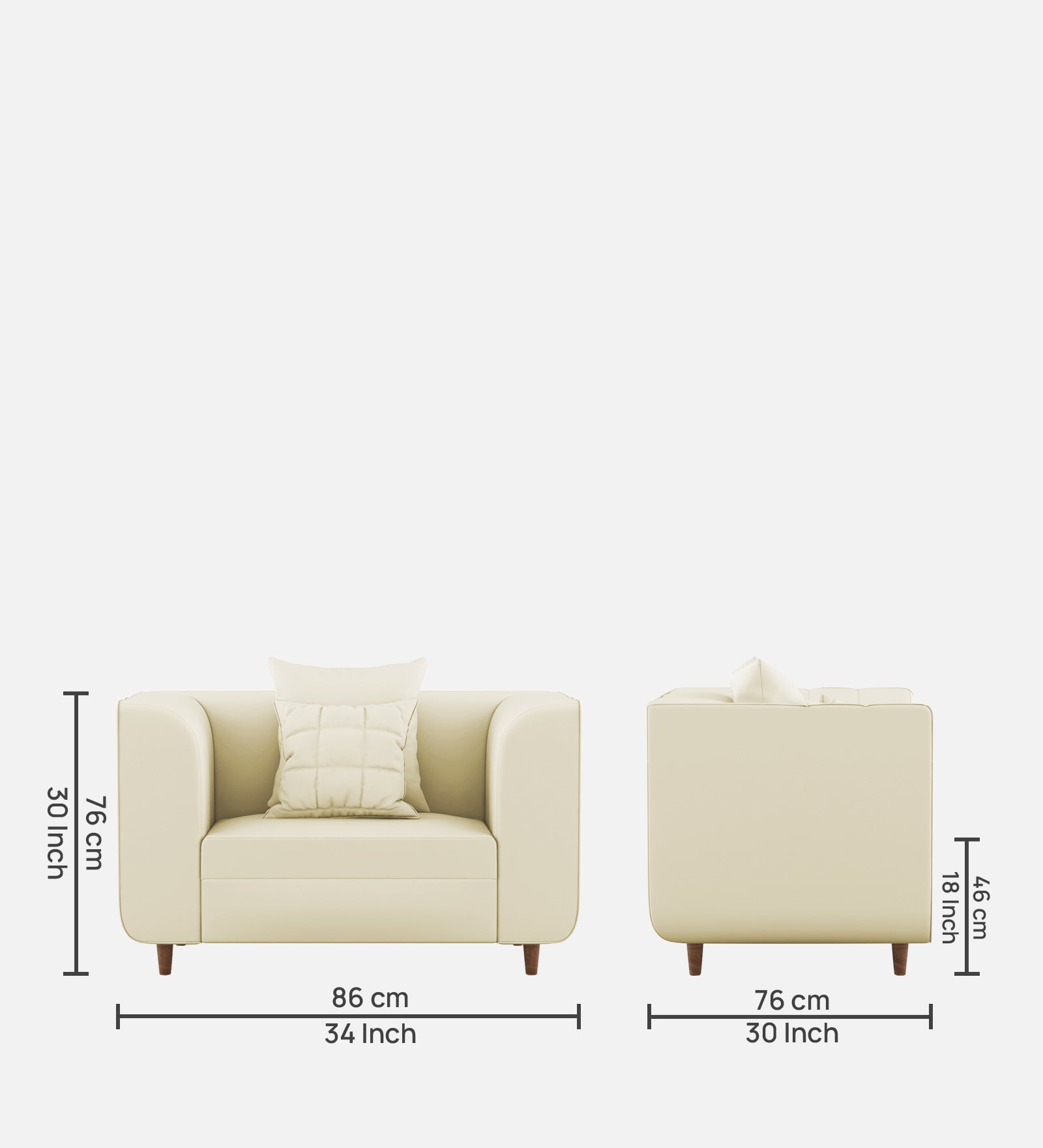 Sumo Velvet 1 Seater Sofa in Warm White Colour