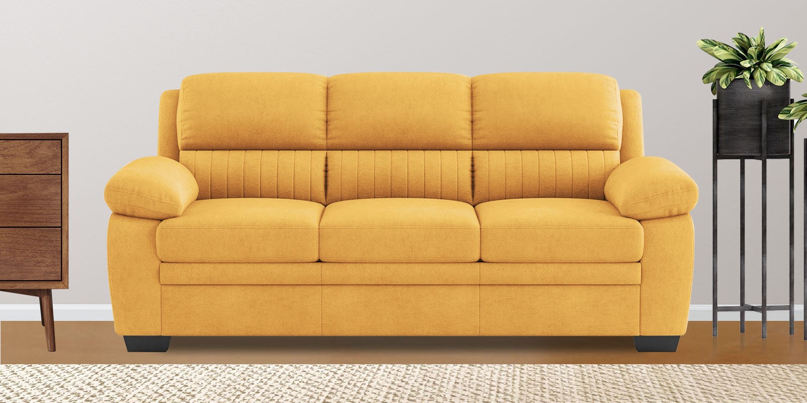 Miranda Velvet 3 Seater Sofa in Turmeric yellow Colour