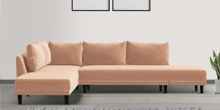 Ira Fabric Rhs 6 Seater Convertible Sofa Cum Bed In Cosmic Beige Colour - Febonic Living