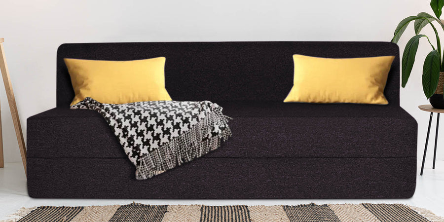Fleepy Fabric 3 Seater Foldable Sofa Cum Bed In Cara Brown Colour - Febonic Living