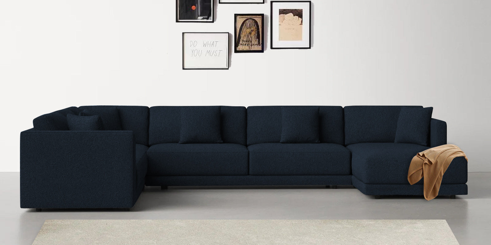 Carlin Fabric LHS 8 Seater Sectional Sofa In Denim Blue Colour