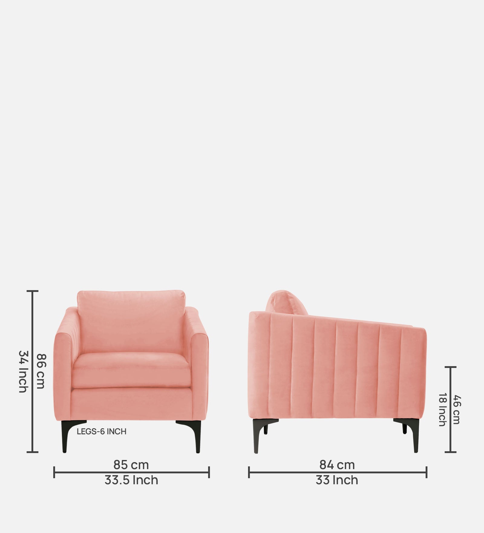 Haru Velvet 1 Seater Sofa in Blush Pink Colour