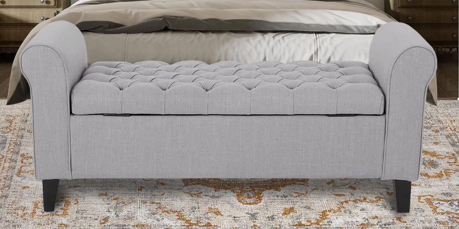 Nowia Fabric 2 Seater Recamier In Lit Grey Colour With Storage - Febonic Living