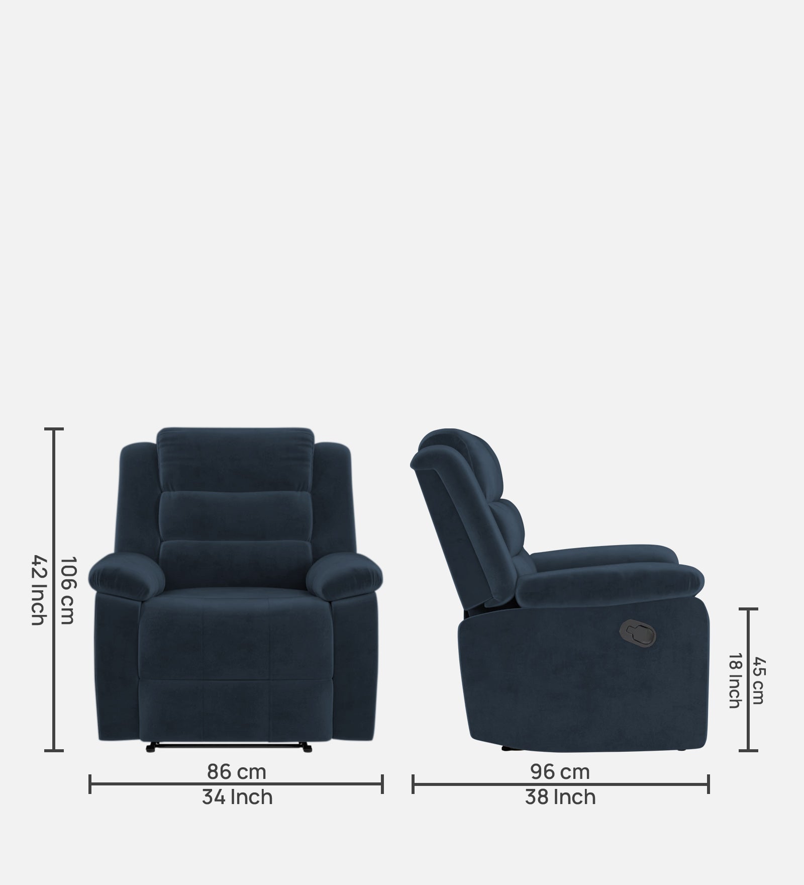 Erra Fabric Manual 1 Seater Recliner In Denim Blue Colour