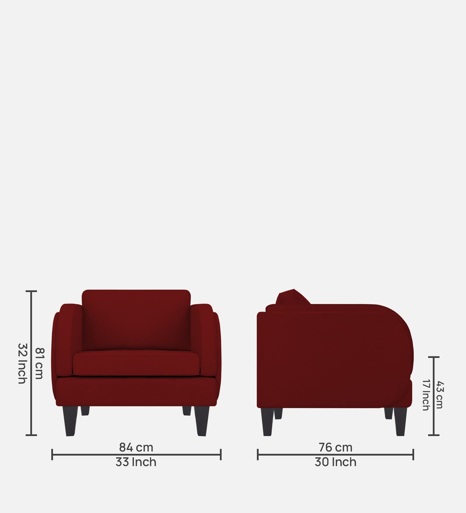 Siddy Fabric 1 Seater Sofa in Blood Maroon Colour