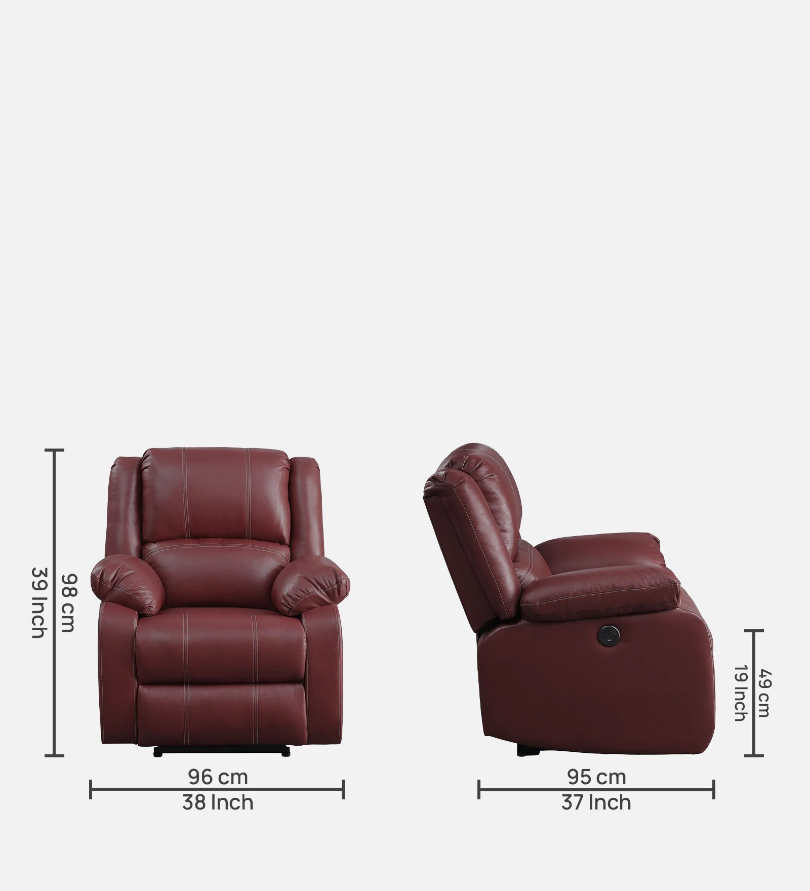 Santo Leather Motorized 1 Seater Recliner In Red Maroon Leather Finish