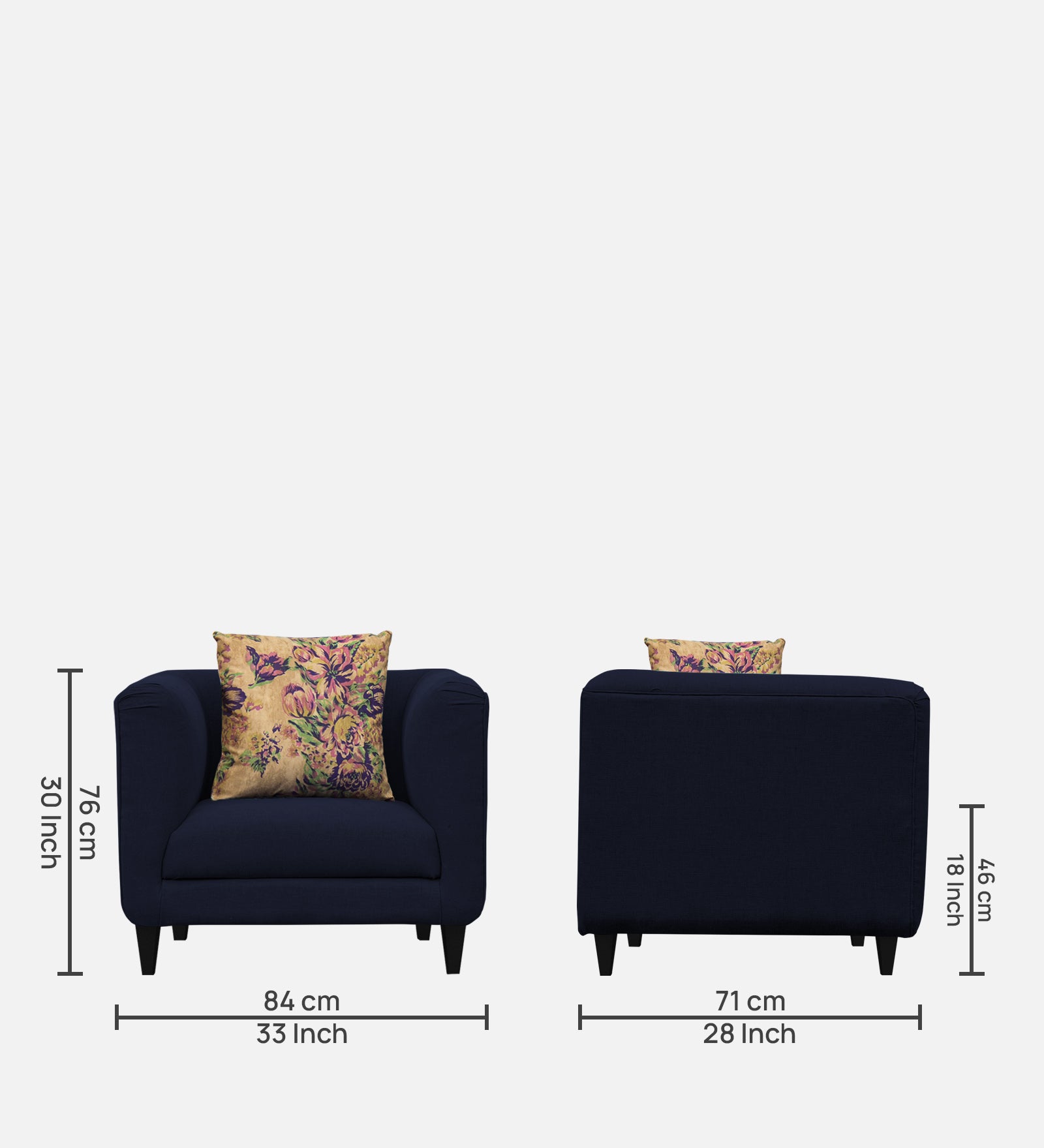 Niki Fabric 1 Seater Sofa in Royal Blue Colour