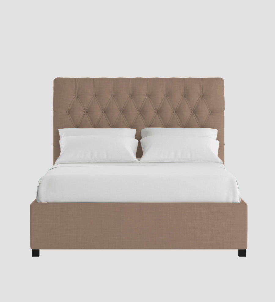 Isko Fabric Upholstered King Size Bed In Cookie Beige Colour With Box Storage - Febonic Living